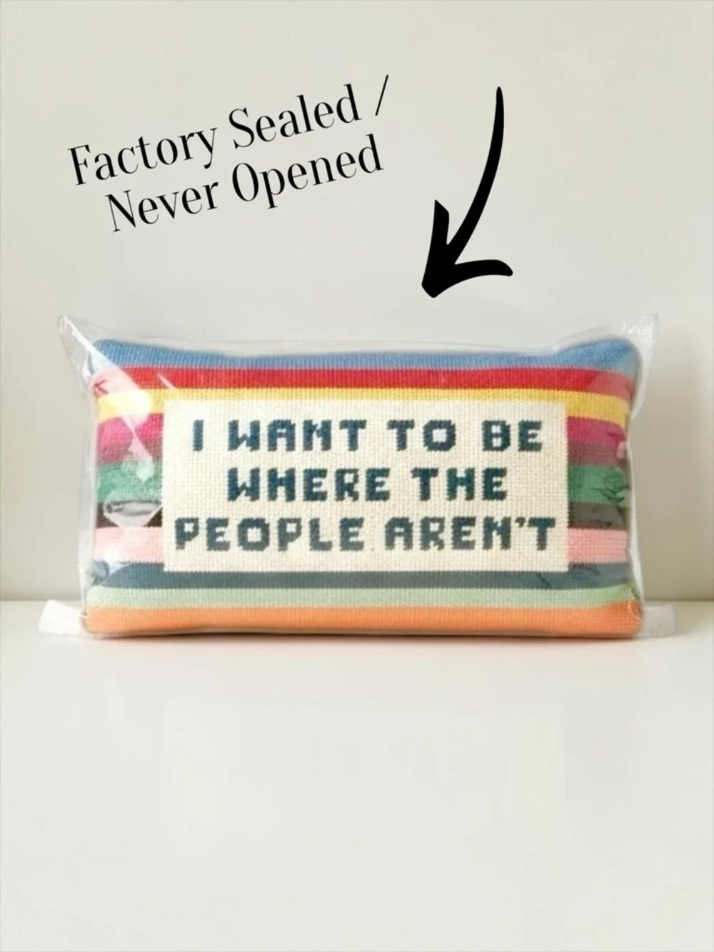 Furbish Studio Needlepoint Pillow “I Want to Be Where the People Aren’t” NWT